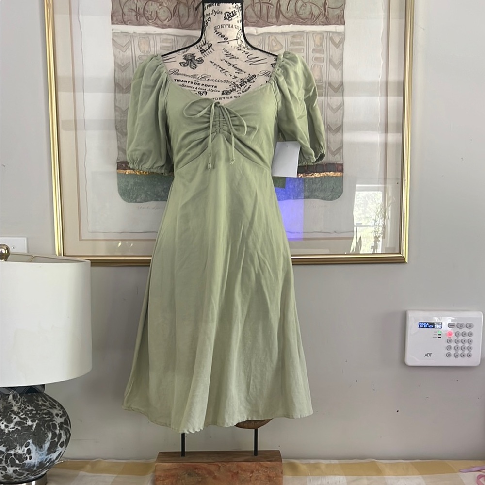 Jessica Simpson Green Puff Sleeve Square Neck Midi Dress